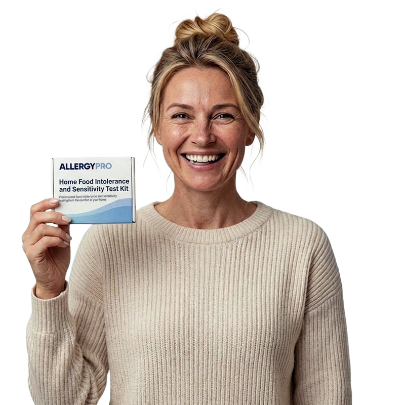 Woman holding AllergyPro test kit